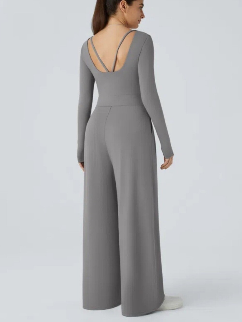 Halara Womens V Neck Backless Long Sleeve Wide Leg Jumpsuit Xtra Large - Picture 2 of 11
